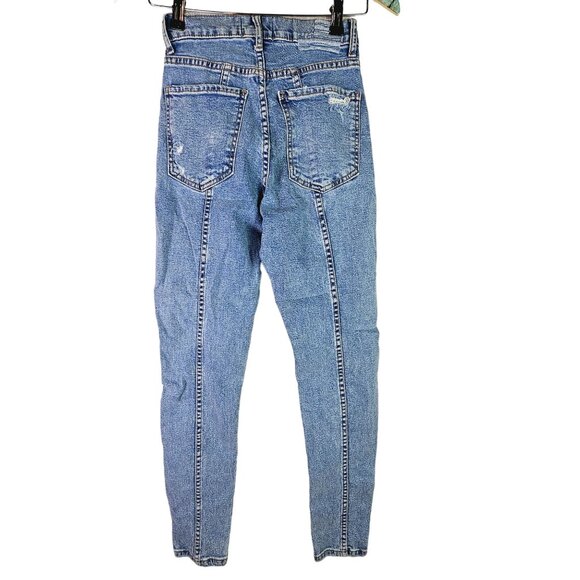 Revice Revolve High Rise Rib Cage Two Panel Skinny Distressed Jean Acid Wash, 25 - Picture 6 of 8